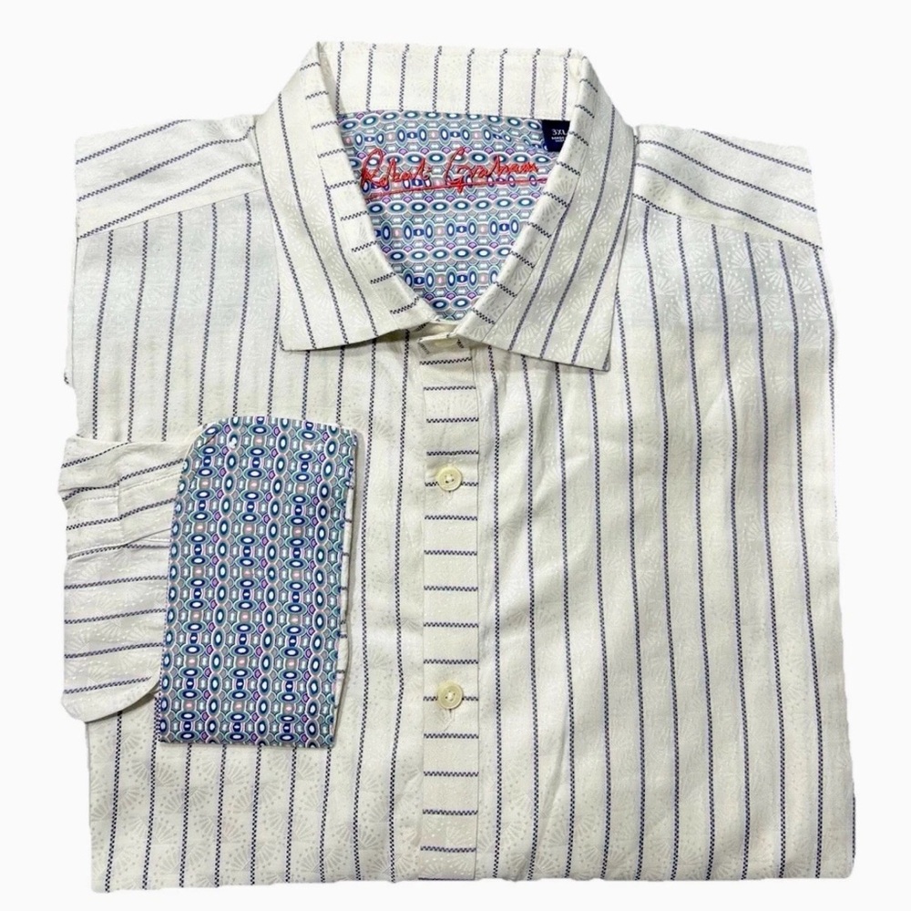 Robert Graham flip cuffs shirt 3XL Beige purple striped